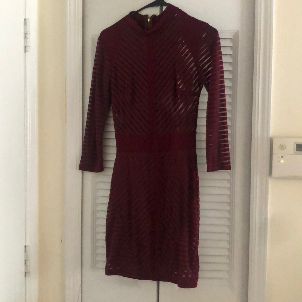 Sexy mesh maroon mini dress